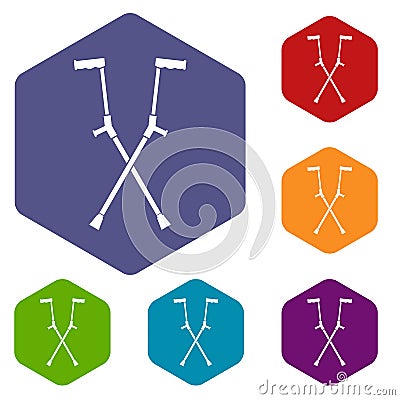 Other crutches icons set hexagon Vector Illustration