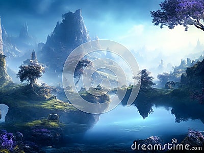 maginative and Magical Ai Generated Fantasy Landscape with Vibrant Colors and Ethereal Beauty Stock Photo