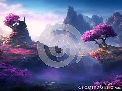 maginative and Magical Ai Generated Fantasy Landscape with Vibrant Colors and Ethereal Beauty Stock Photo