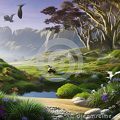 An otherworldly landscape of alien flora and fauna, with strange creatures lurking in the shadows2, Generative AI Stock Photo
