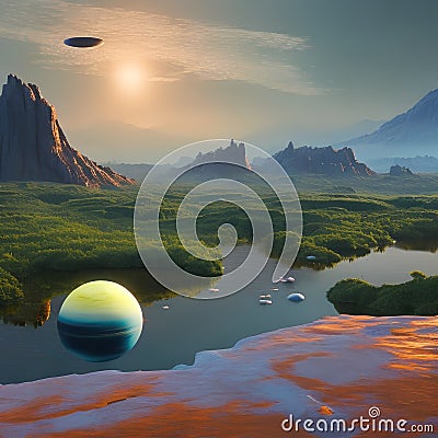 An otherworldly landscape of alien planets, with strange creatures and exotic landscapes1, Generative AI Stock Photo