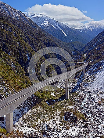 Otira Gorge Viaduct, westcoast, New Zealand in Spring Stock Photo