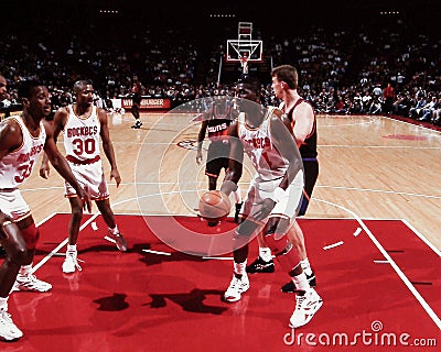 Otis Thorpe, Kenny Smith and Hakeem Olajuwon, Houston Rockets Editorial Stock Photo