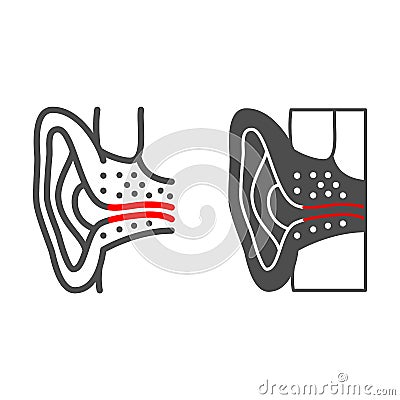 Otitis media line and solid icon, Human diseases concept, Ear disease sign on white background, Otitis icon in outline Vector Illustration