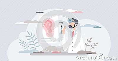 Otolaryngologist as ear, nose and throat health physician tiny person concept Vector Illustration
