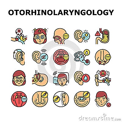 Otorhinolaryngology Treatment Icons Set Vector Stock Photo