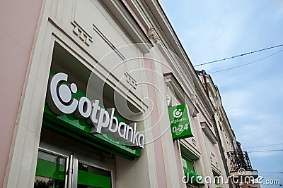 OTP Bank OTP Banka logo on their main office for Zemun. OTP Bank Group is one of the largest Hungarian banks Editorial Stock Photo