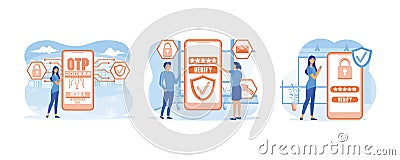 OTP one-time password for secure transaction on digital payment transaction. Mobile app on smartphone screen. Vector Illustration
