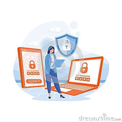 OTP One-time password for secure transaction on digital payment transaction for mobile app on smartphone Vector Illustration