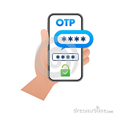 OTP One-time password. 2-Step authentication. Data protection, internet security concept. Vector Illustration