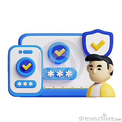 OTP Validation Process 3D Animated Concept. Cartoon Illustration