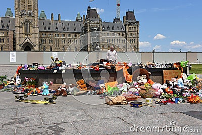 Memorial in Ottawa for the 215 indigenous children whose remains found on Residential School grounds in Canada Editorial Stock Photo