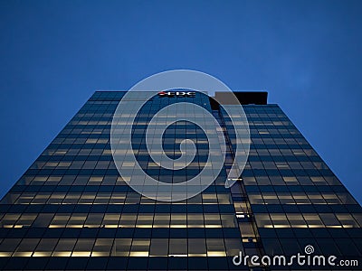 EDC Logo on their main office in Ottawa at night. Editorial Stock Photo