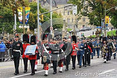 Members of Canadian military march during a memorial parade in Ottawa on day of Queen Elizabethâ€™s funeral Editorial Stock Photo