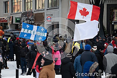 Ottawa, Ontario, Canada - Feb 19, 2022 - Downtown Ottawa Freedom Convoy protests Police presence. Editorial Stock Photo