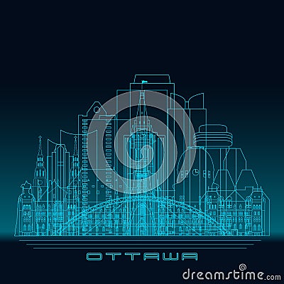 Ottawa skyline, detailed silhouette. Vector Illustration