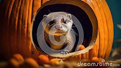 an otter in a carved pumpkin Stock Photo