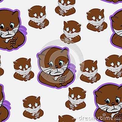 Otter lament, feel sorry for some moment, funny animals confused pet cute, beaver sad seamless pattern, expression cartoon Vector Illustration