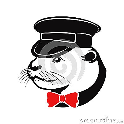 An otter with a train conductor hat vector logo Cartoon Illustration