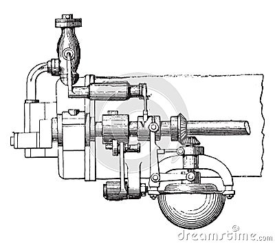 Otto engine governor, front view, vintage engraving Vector Illustration