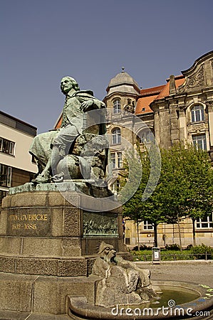 Otto Gvericke Statue, Magdeburg, Germany Stock Photo