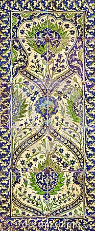 Ottoman era style glazed ceramic tiles from Iznik Turkey decorated with floral ornamentations Stock Photo