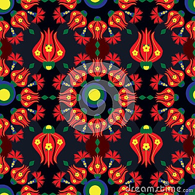 Ottoman ogee mandala tulip carnation circle seamless pattern Vector Illustration