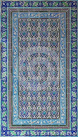 Ottoman style glazed ceramic tiles decorated with floral ornamentations manufactured in Iznik Stock Photo