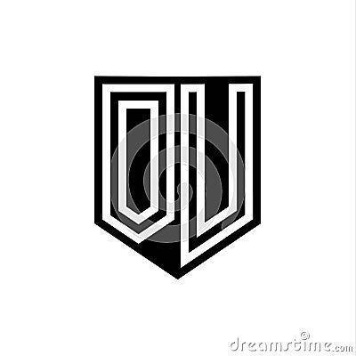 OU Logo monogram shield geometric white line inside black shield color design Vector Illustration