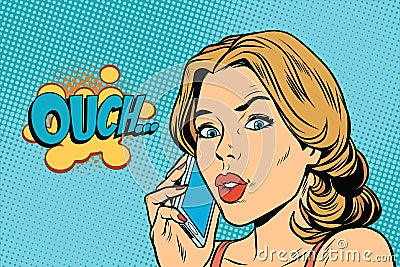 Ouch woman speaks on the smartphone Vector Illustration