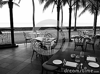 Oudoor al fresco dining area in heritage hotel Stock Photo