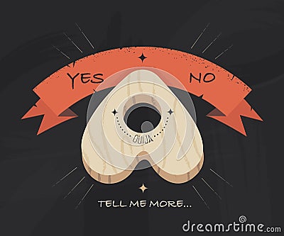 Ouija planchette with ribbon. Communicating with ghosts, magic, esoteric. Flat vector illustration. Vector Illustration