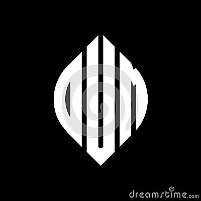 OUM circle letter logo design with circle and ellipse shape. OUM ellipse letters with typographic style. The three initials form a Vector Illustration