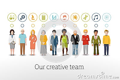 Our creative team of ten people with occupations Stock Photo