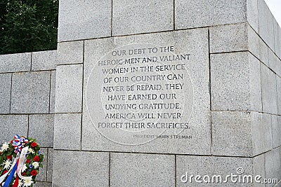 WWII Memorial quote by President Harry Truman Editorial Stock Photo