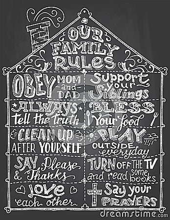 Our family rules chalkboard sign Vector Illustration