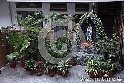 Our Lady of Lourdes, courtyard at Mother House of Mother Teresa Missionaries of Charity in Kolkata Editorial Stock Photo