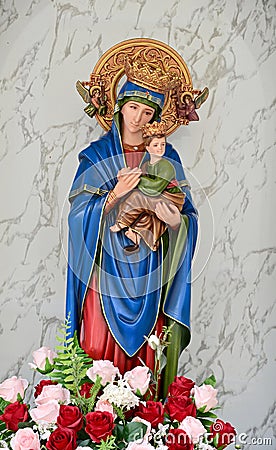 Our lady of perpetual help statue virgin Mary with Child Jesus in the church, Thailand. Editorial Stock Photo