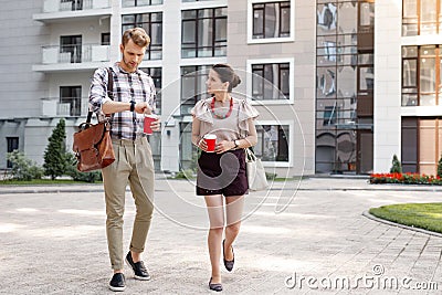 Pleasant young people having a walk Stock Photo