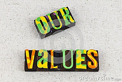 Our mission vision values business statement goals Stock Photo