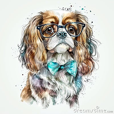 Charming Watercolor Illustrations of Cavalier King Charles Spaniel Puppies Projects AI Generated Cartoon Illustration