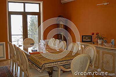 Our private large house on a rock views inside the house with a panorama of the city and the Caspian Sea Stock Photo