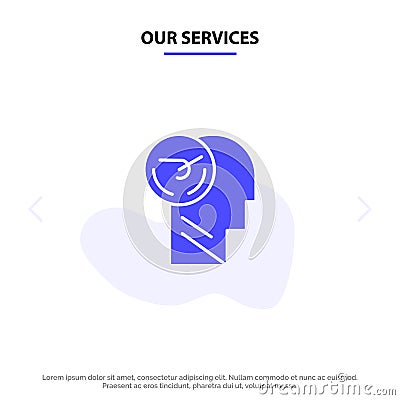 Our Services Activity, Brain, Faster, Human, Speed Solid Glyph Icon Web card Template Vector Illustration