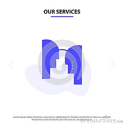 Our Services Brain, Head, Mind, Transfer Solid Glyph Icon Web card Template Vector Illustration