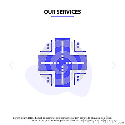 Our Services Computing, Database, Datacenter, Mainframe, Server Solid Glyph Icon Web card Template Vector Illustration