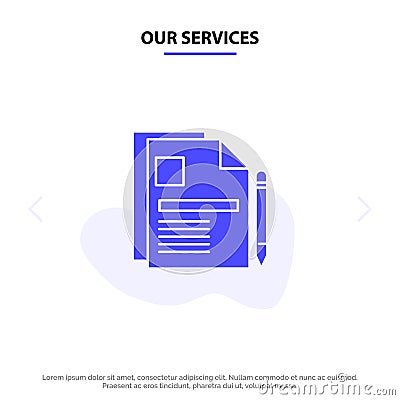 Our Services Contract, Business, Document, Legal Document, Sign Contract Solid Glyph Icon Web card Template Vector Illustration