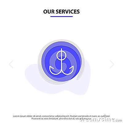 Our Services Decoy, Fishing, Hook, Sport Solid Glyph Icon Web card Template Vector Illustration