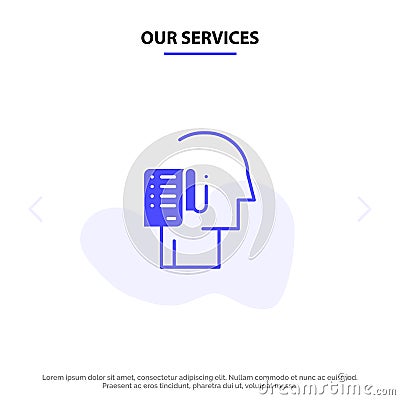 Our Services Human, List, Person, Schedule, Tasks Solid Glyph Icon Web card Template Vector Illustration