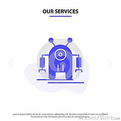 Our Services Human, Robotic, Robot, Technology Solid Glyph Icon Web card Template Vector Illustration