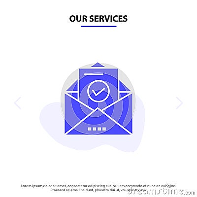 Our Services Mail, Email, Envelope, Education Solid Glyph Icon Web card Template Vector Illustration